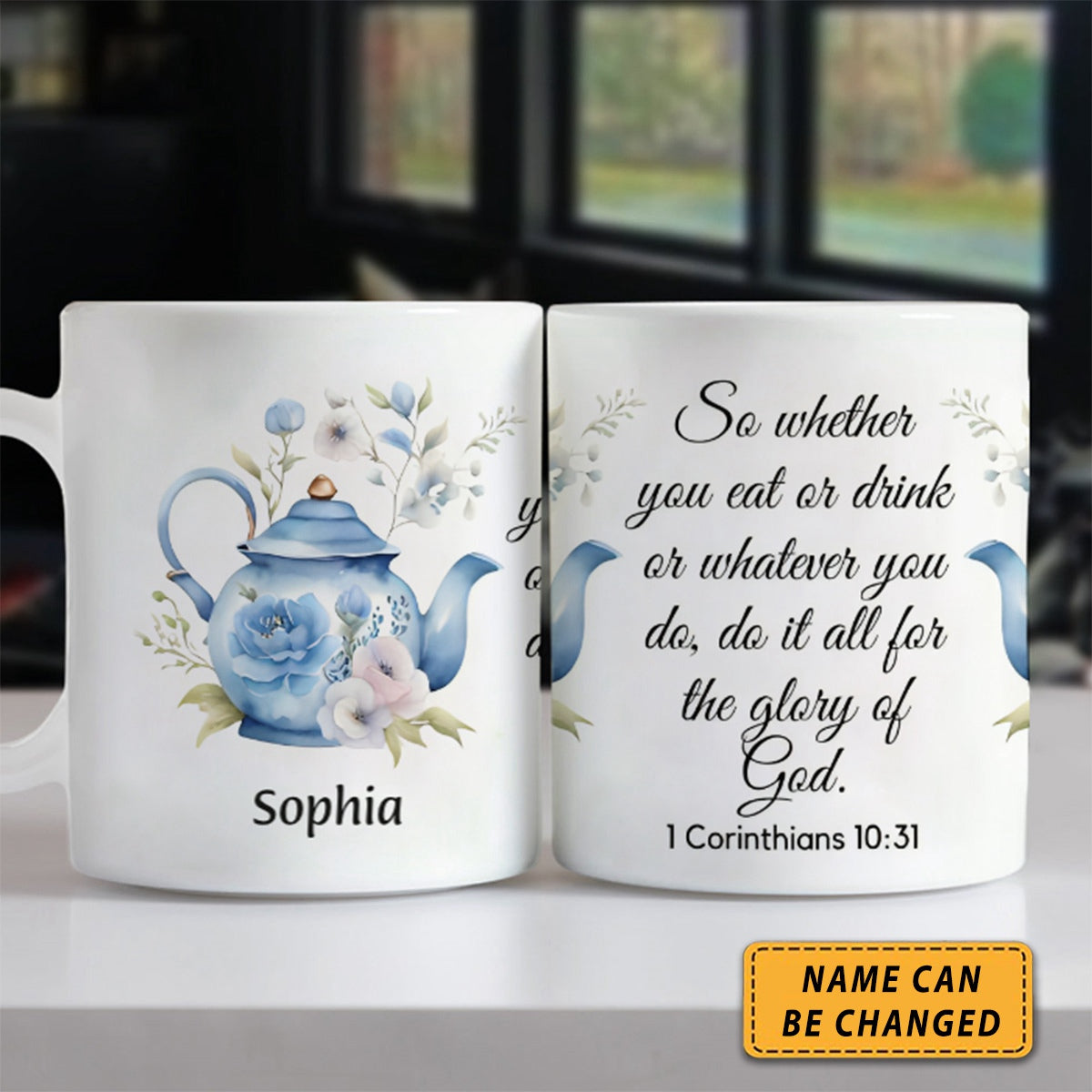 KISSFAITH- Christian Design With Blue Teapot Personalized Jesus Mug