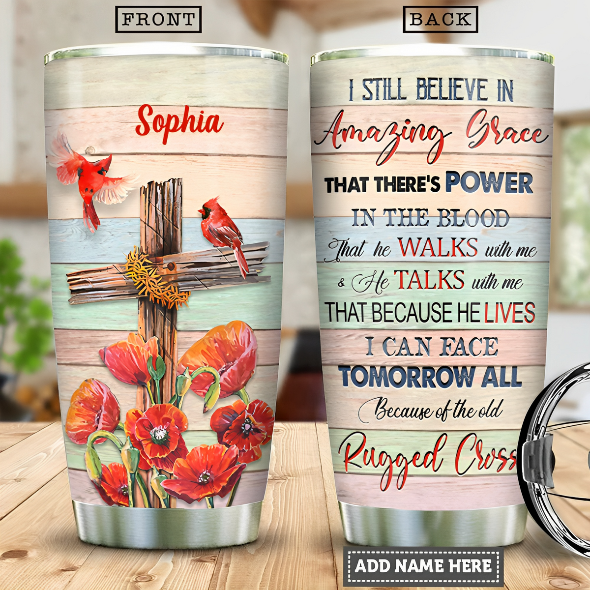 Cross And Cardinal Amazing Grace Personalized Tumbler