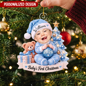 Personalized Baby First Christmas Ornament, Custom Face Photo Name