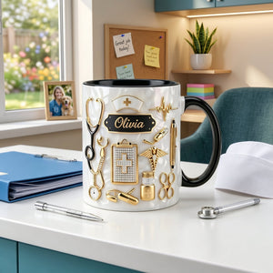 Personalized Custom Name Nurse 3D Effect Coffee Cup