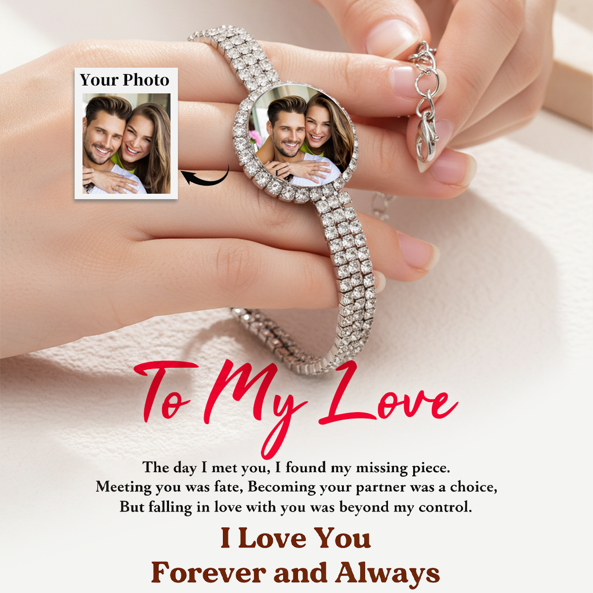 Together Forever - Personalized Photo Diamond Chain Bracelet