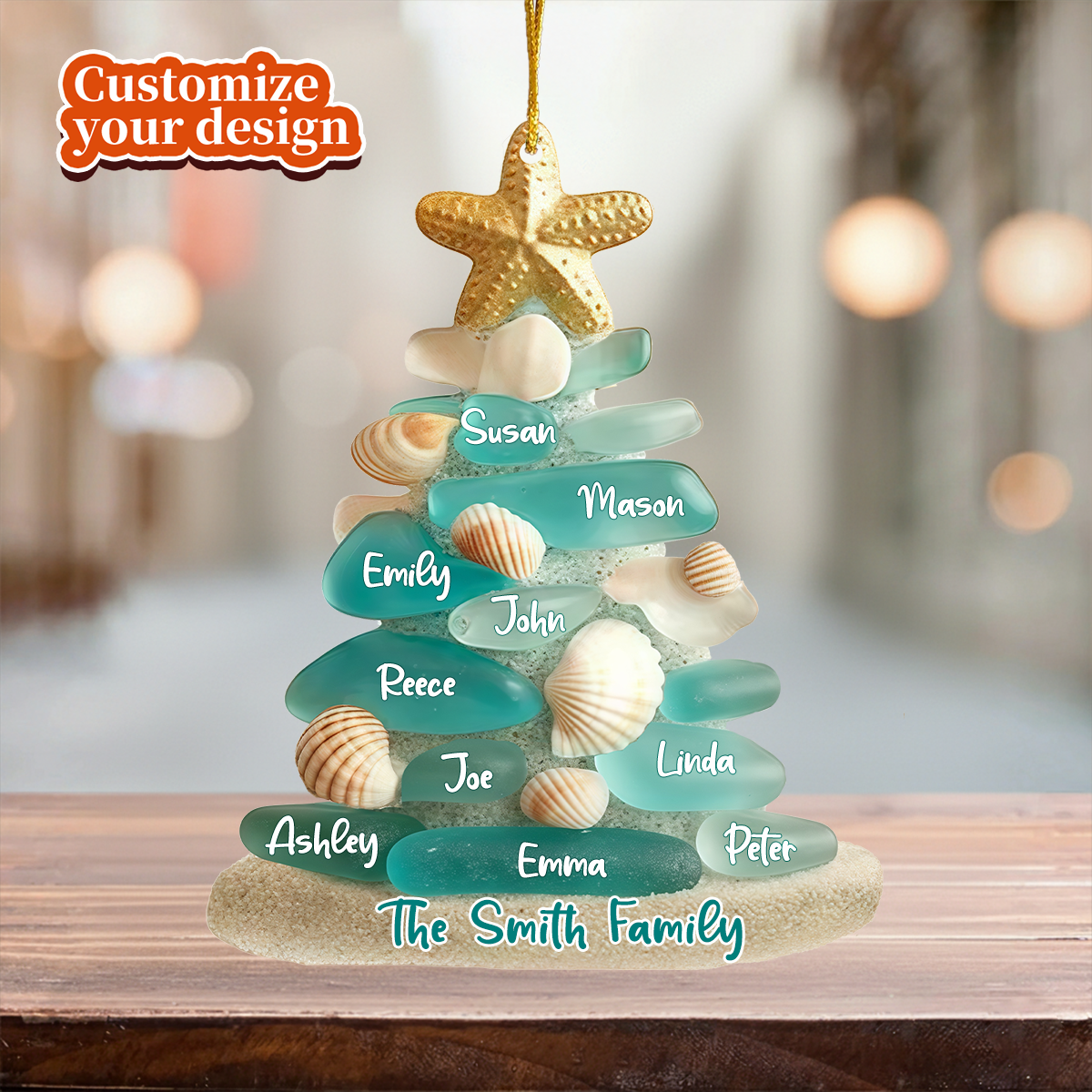 Personalized Sea Glass Christmas Tree Ornament