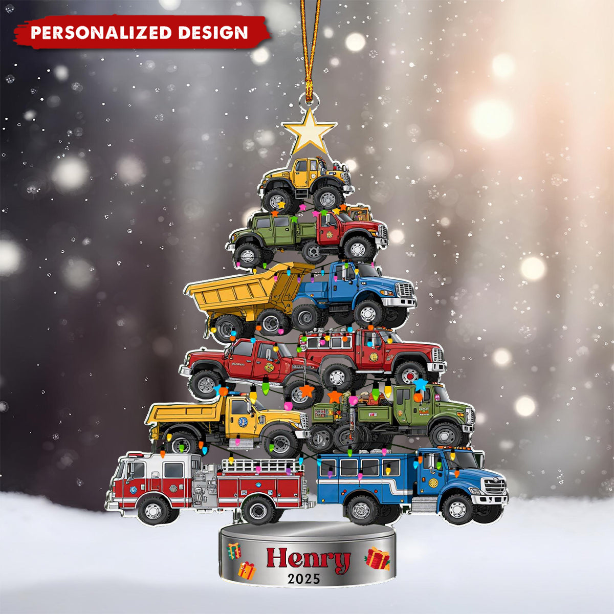 Personalized Trucks Christmas Tree Ornament, Vehicle Holiday Keepsake