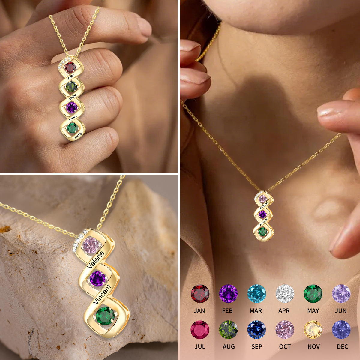 Personalized Family Birthstone Necklace-Gift For Grandma/Mom