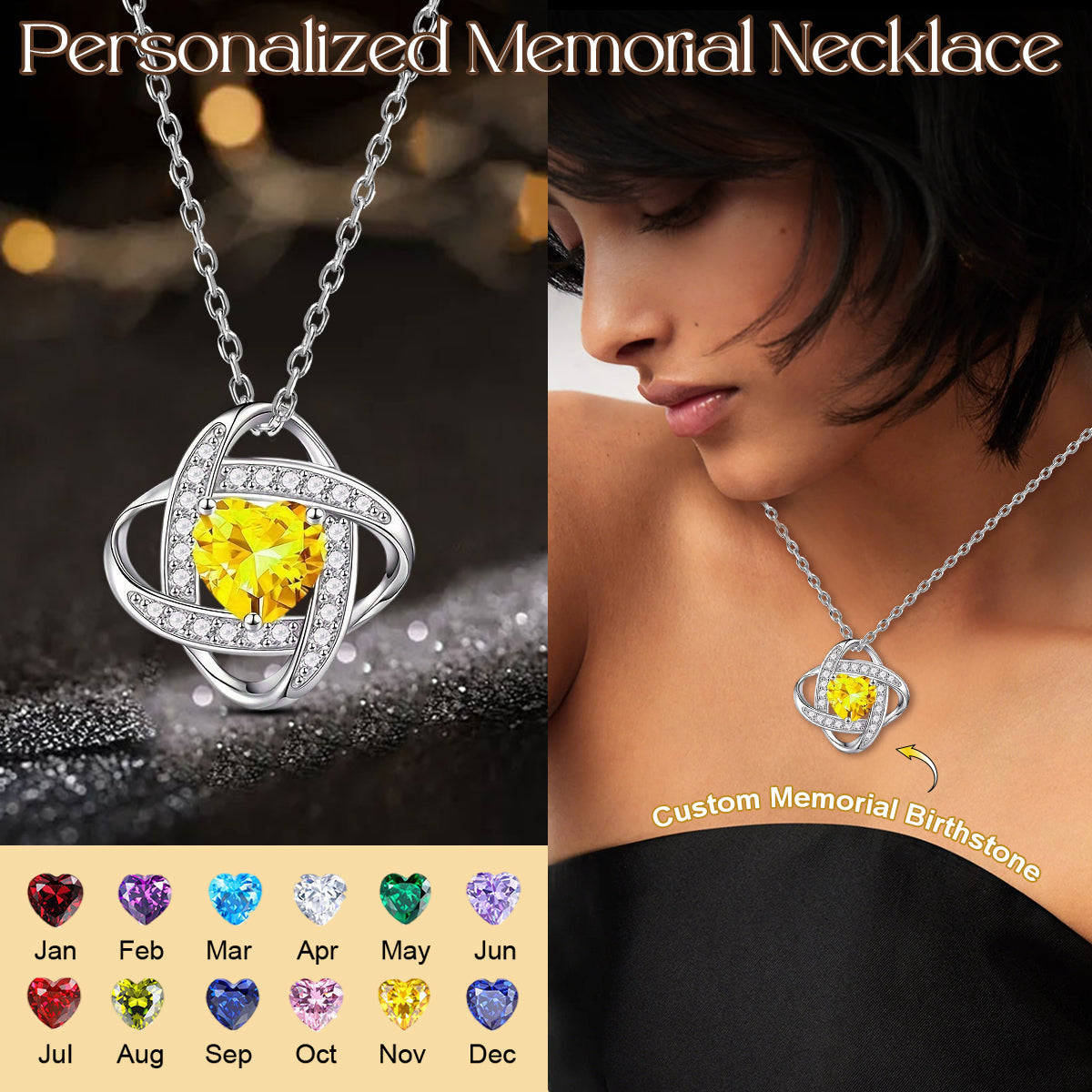 Personalized Heart-shaped Birthstone Memorial S925 Necklace