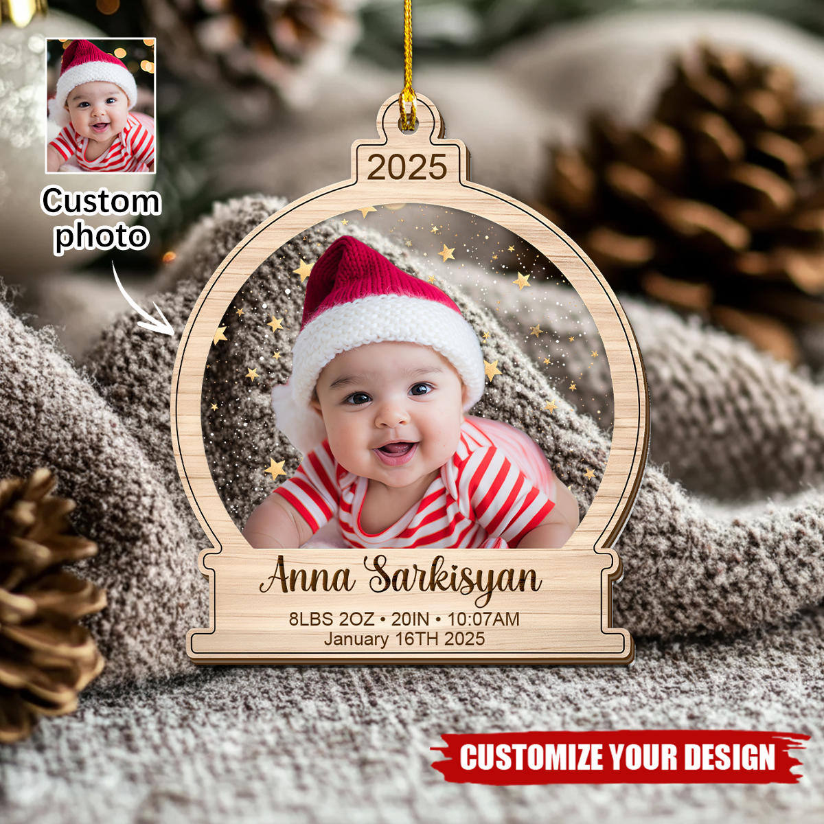 Baby's Christmas Ornament, Custom Photo Keepsake