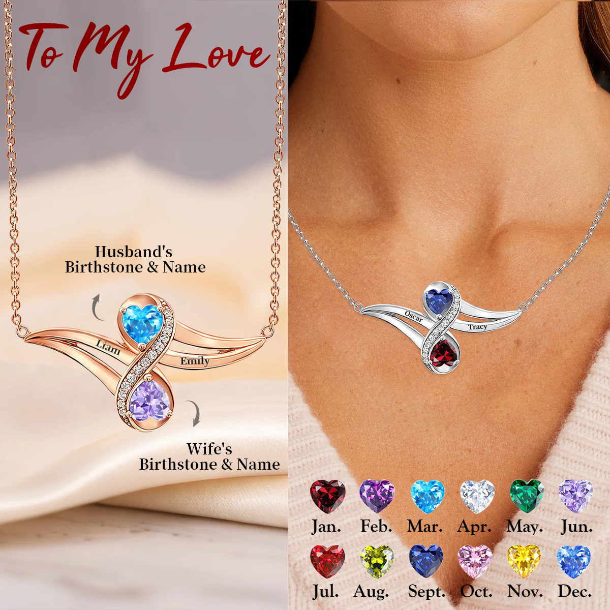 Together Forever - Personalized Love Heart Birthstone Necklace