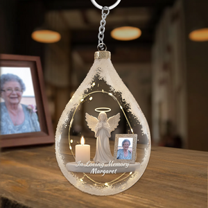 Angel And Candle -Personalized Memorial Keychain, Upload Photo