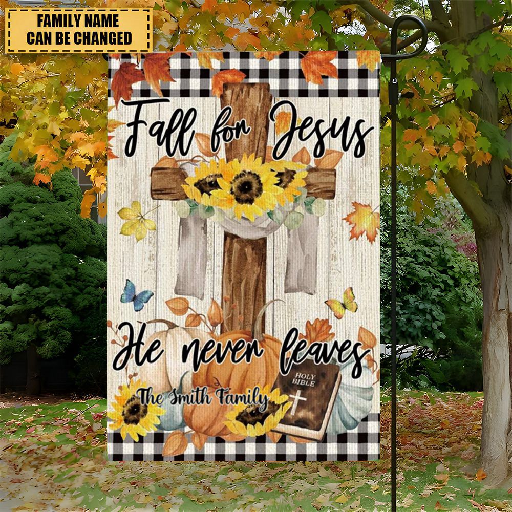 Fall For Jesus-Personalized Religious Cross Garden Flag