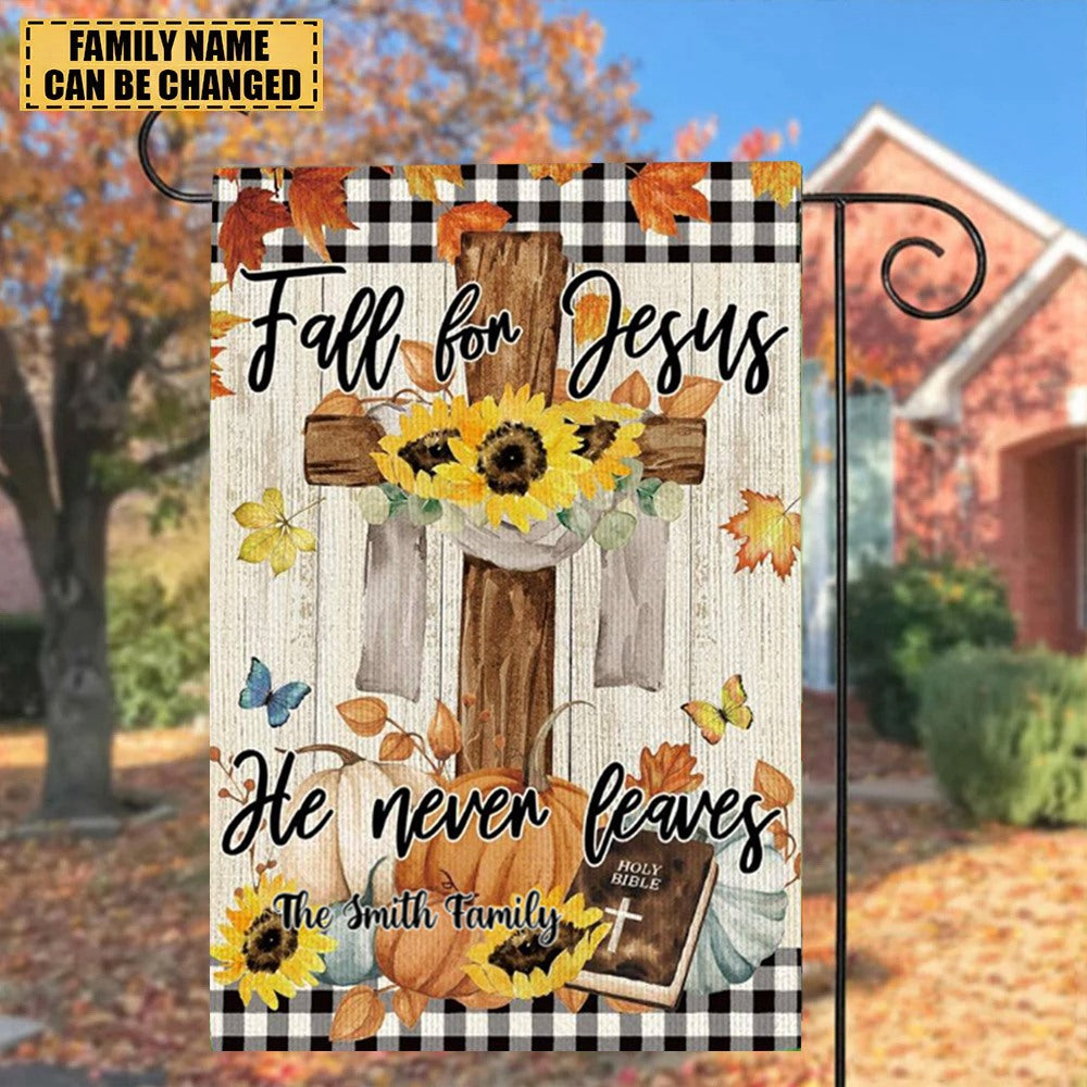 Fall For Jesus-Personalized Religious Cross Garden Flag