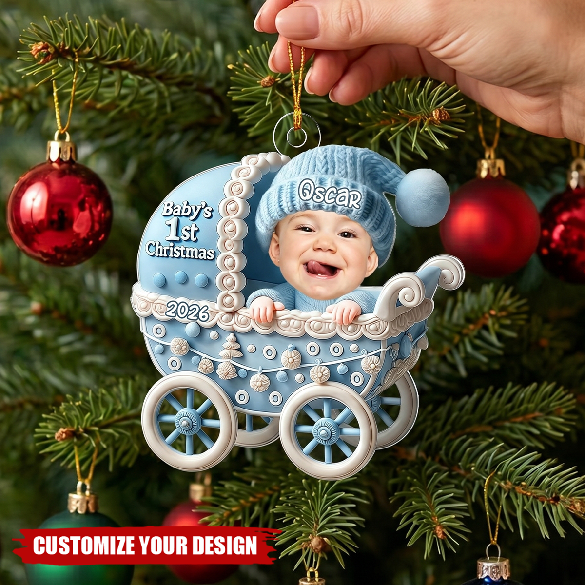 Personalized Baby Photo Christmas Ornament, Funny Newborn First Christmas Gift