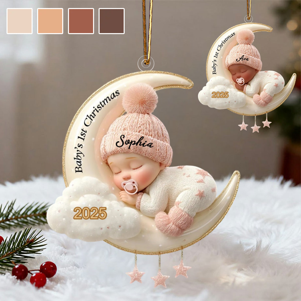 Custom Baby's First Christmas Ornament, Moon Acrylic Keepsake