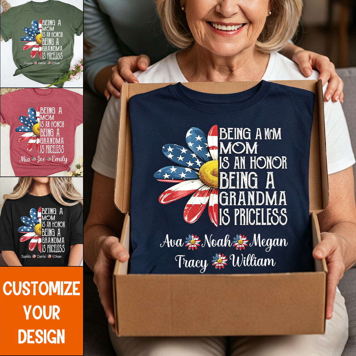 Being a Mom Is an Honor Grandma Is Priceless - Personalized Grandma T-Shirt