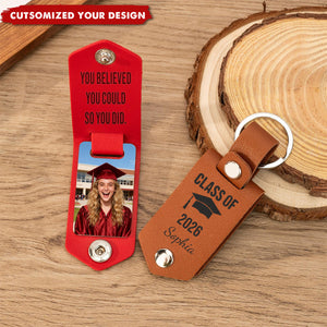 Personalized Leather Photo Keychain, Class of 2026 Graduation Gift