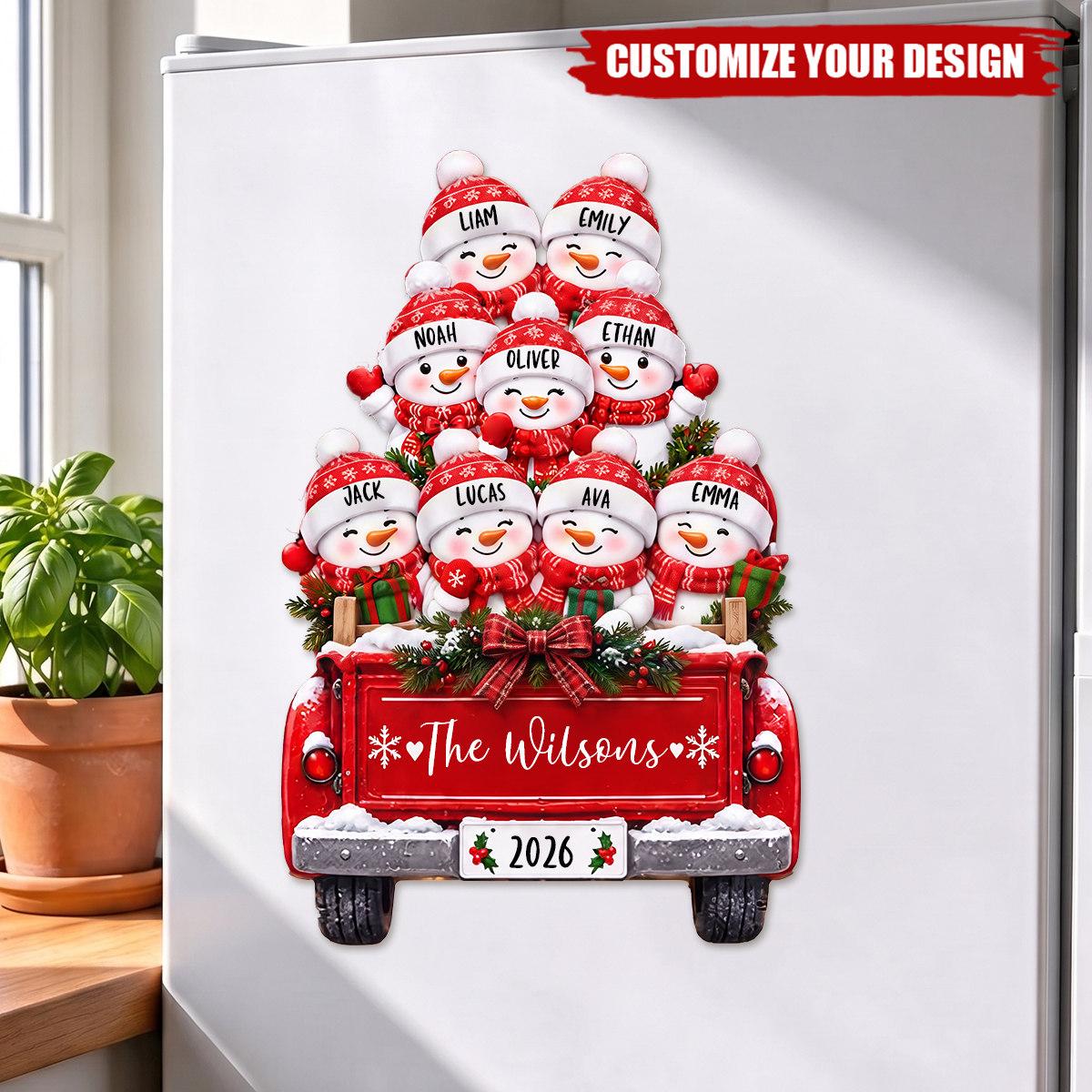 Personalized Snowman Truck Family Christmas Decal