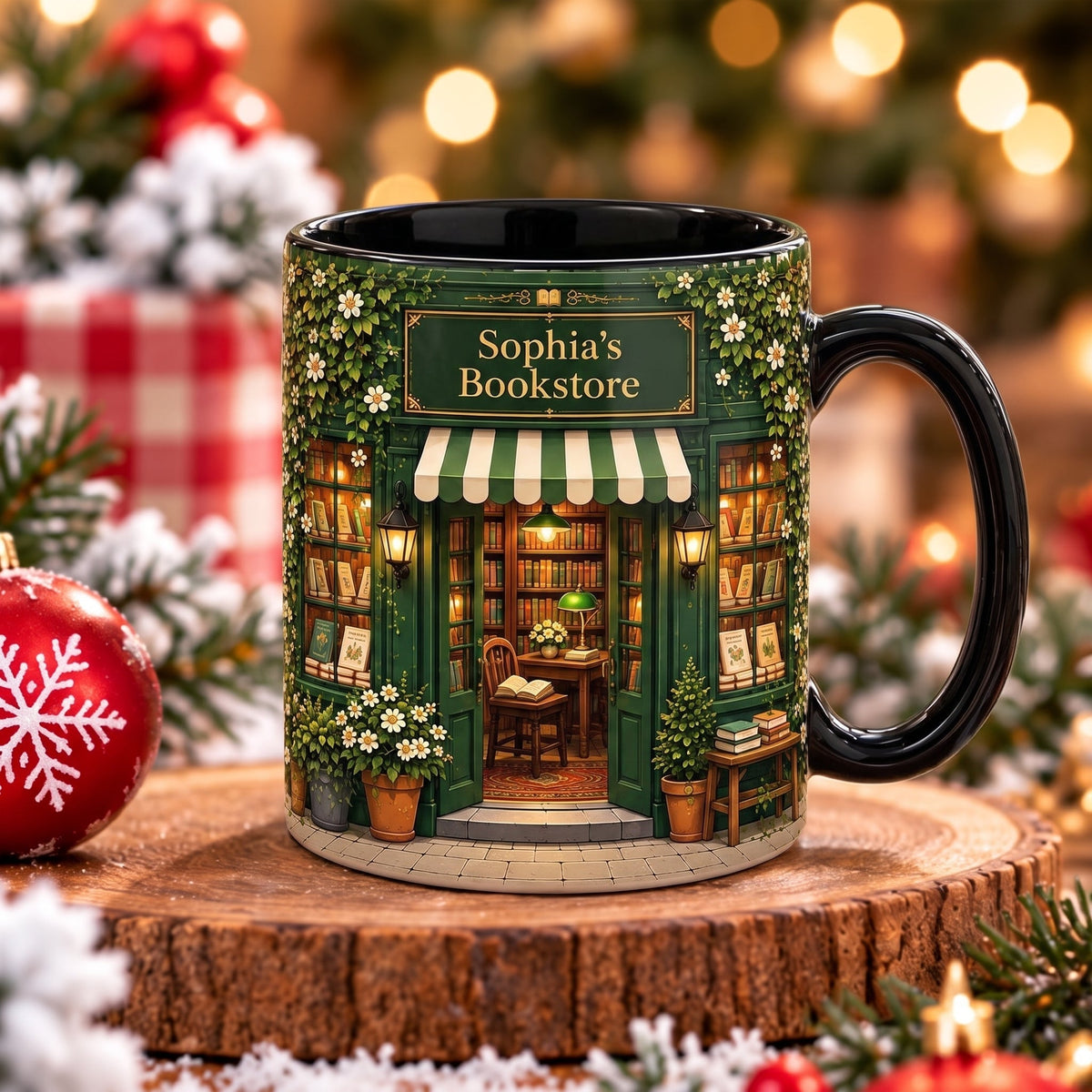 Personalized Vintage Library Bookstore Mug, Book Lover Coffee Cup