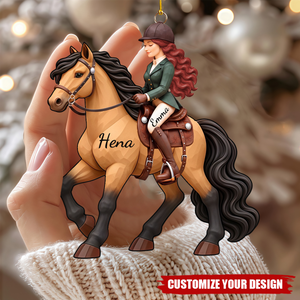 Personalized Horse Riding Christmas Ornament, Custom Girl and Horse Names