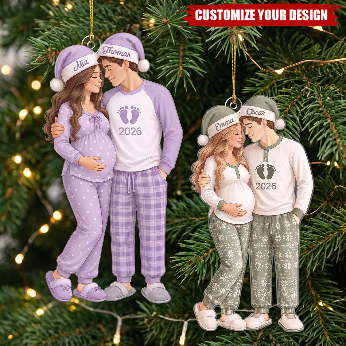 Expecting Parents Christmas Ornament, Custom Names Pregnancy Announcement