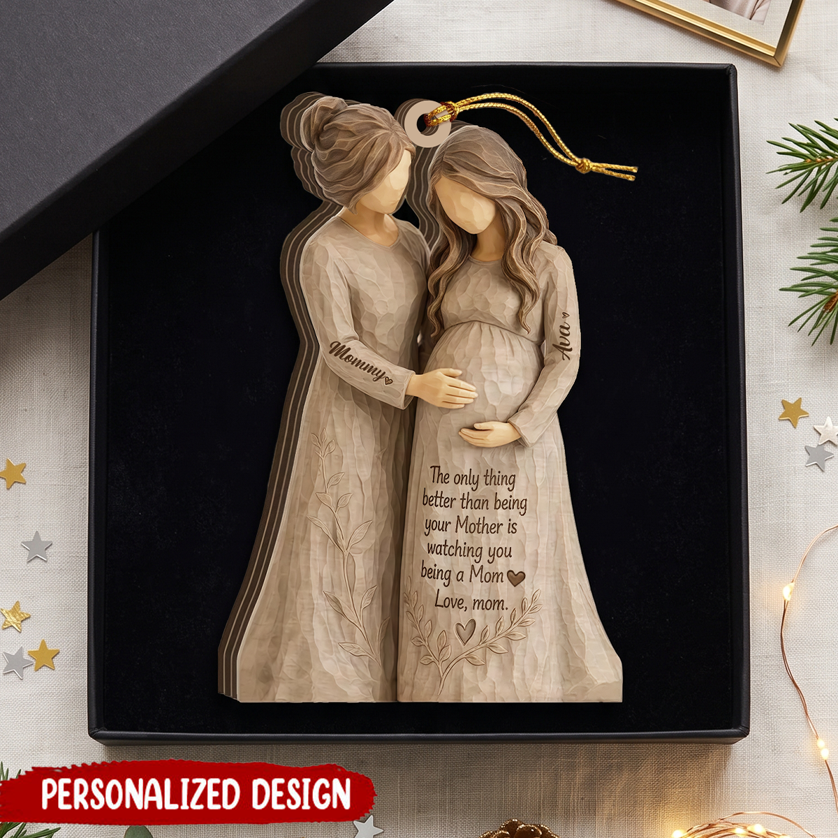 Personalized Pregnant Mom Christmas Ornament, Mother Daughter Decoration