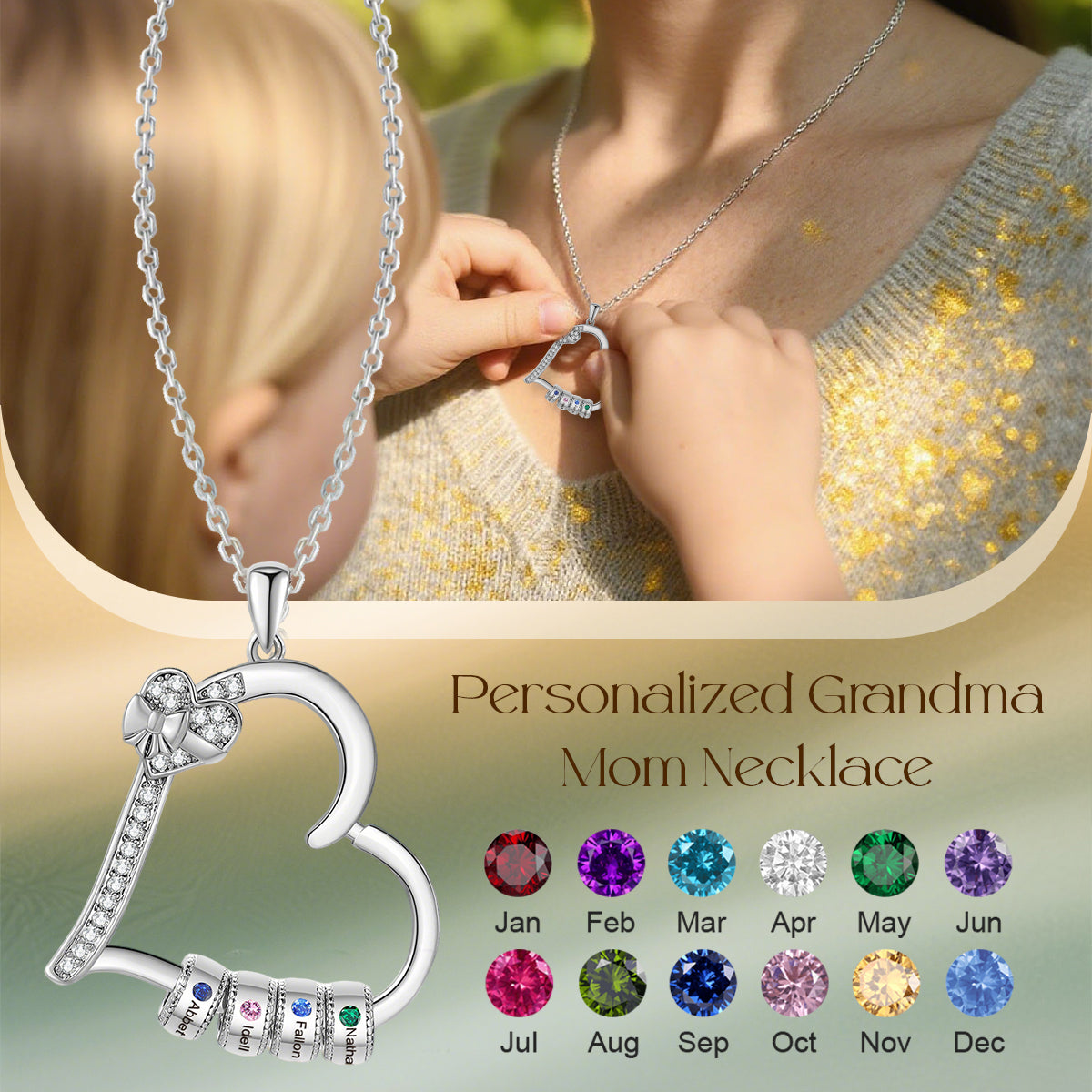 Personalized Multiple Birthstones Necklace - Grandma Mom Family Necklace