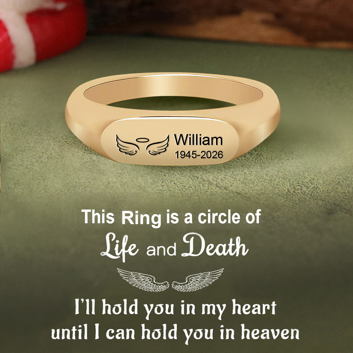 In Loving Memory Personalized Angel Wings Ring