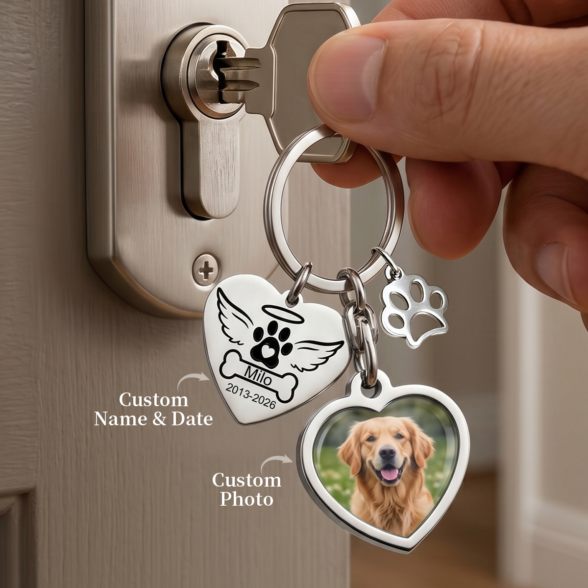 Forever In My Heart, Personalized Pet Photo Memorial Keychain