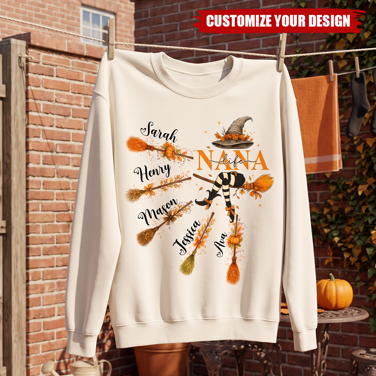 Custom Halloween Grandma Sweatshirt, Funny Witch Broom Sweatshirt