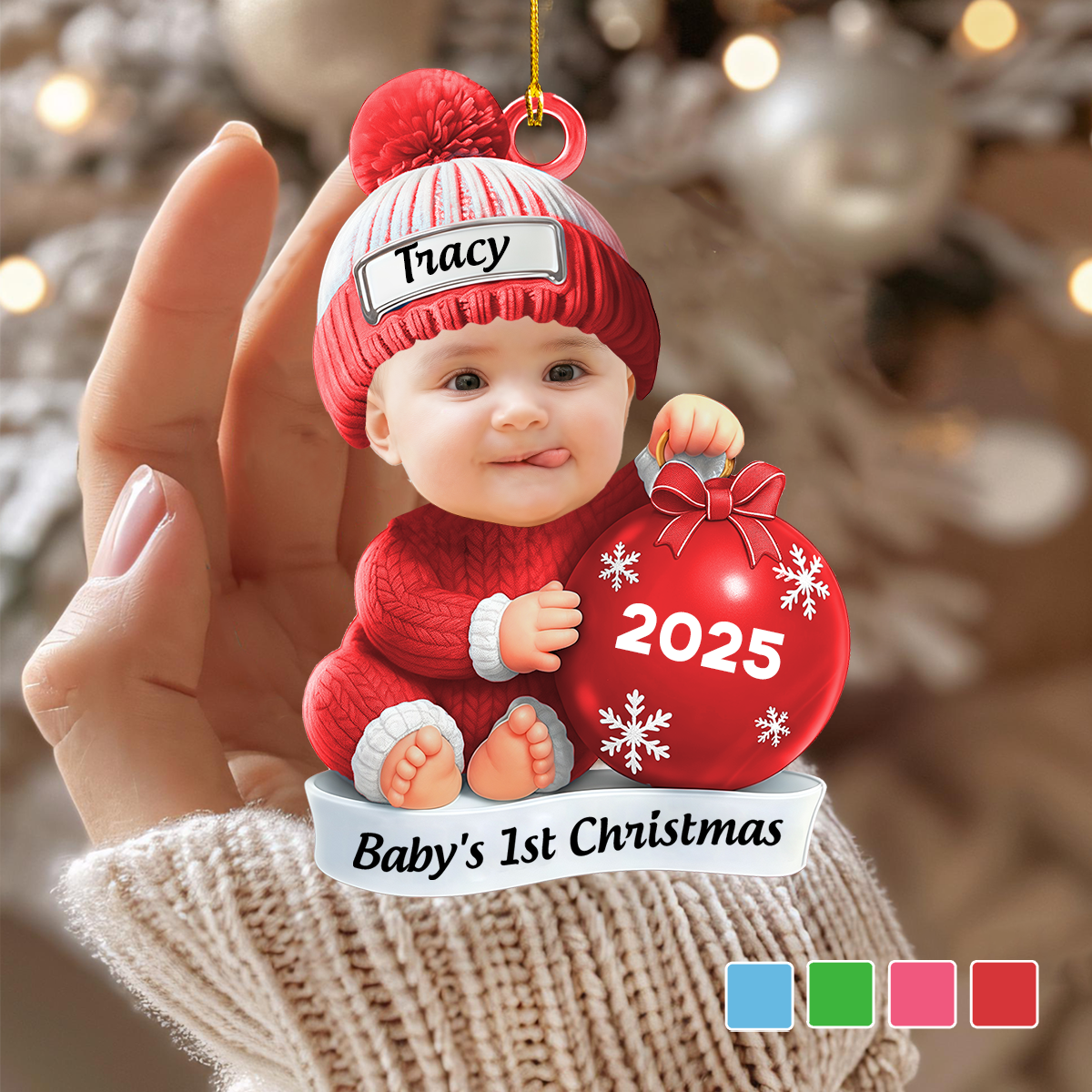 Personalized Baby Beside Christmas Bauble First Christmas Acrylic Ornament