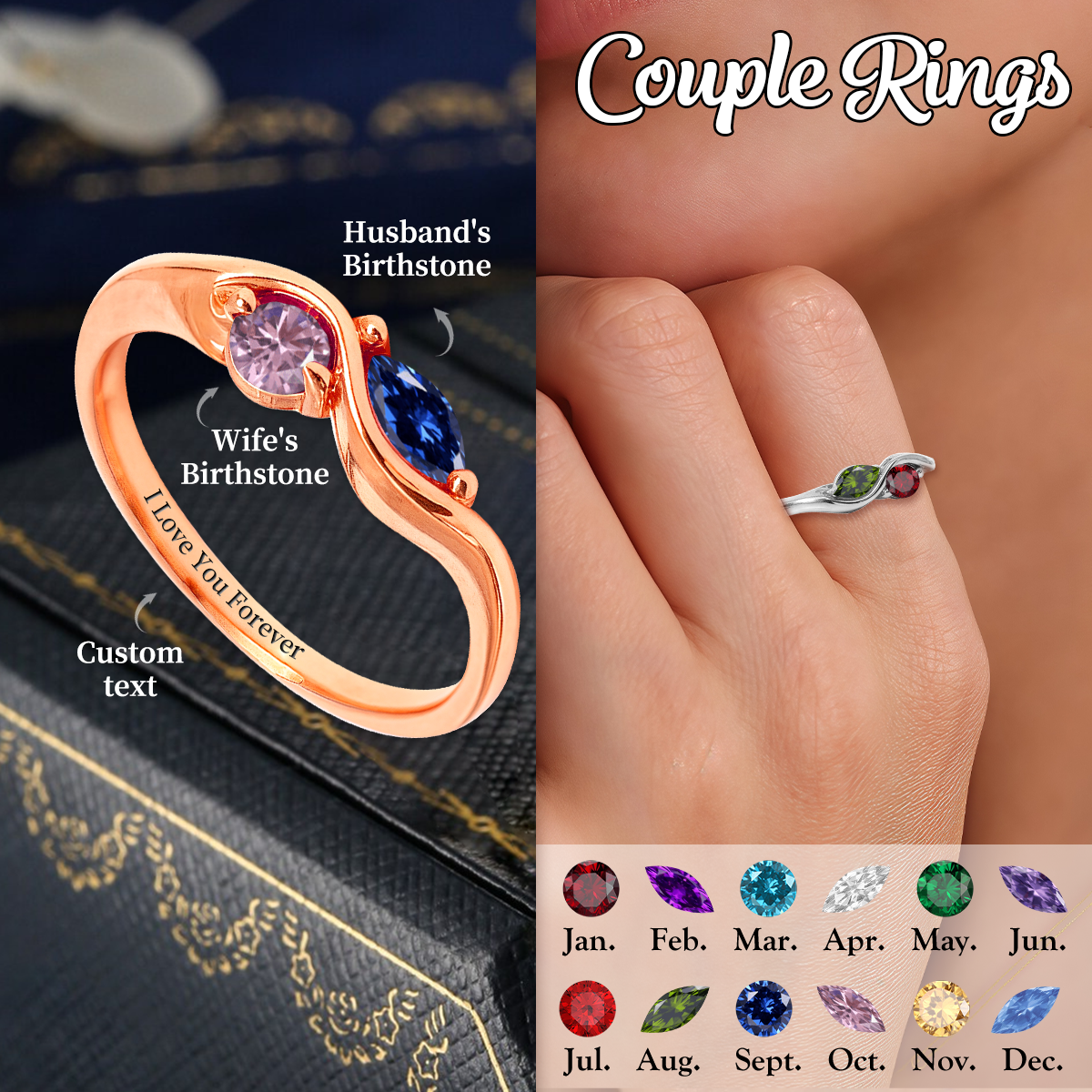 Personalized Birthstone Promise Ring For Couple