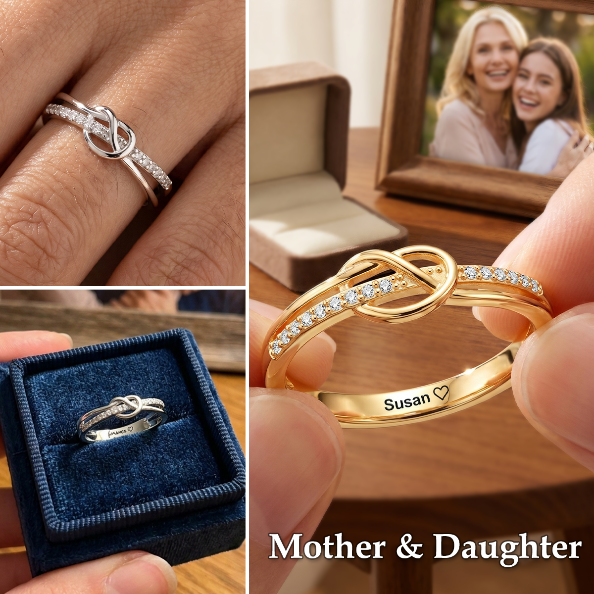 Mother & Daughter Bond Is A Knot Personalized Heart Knot Ring