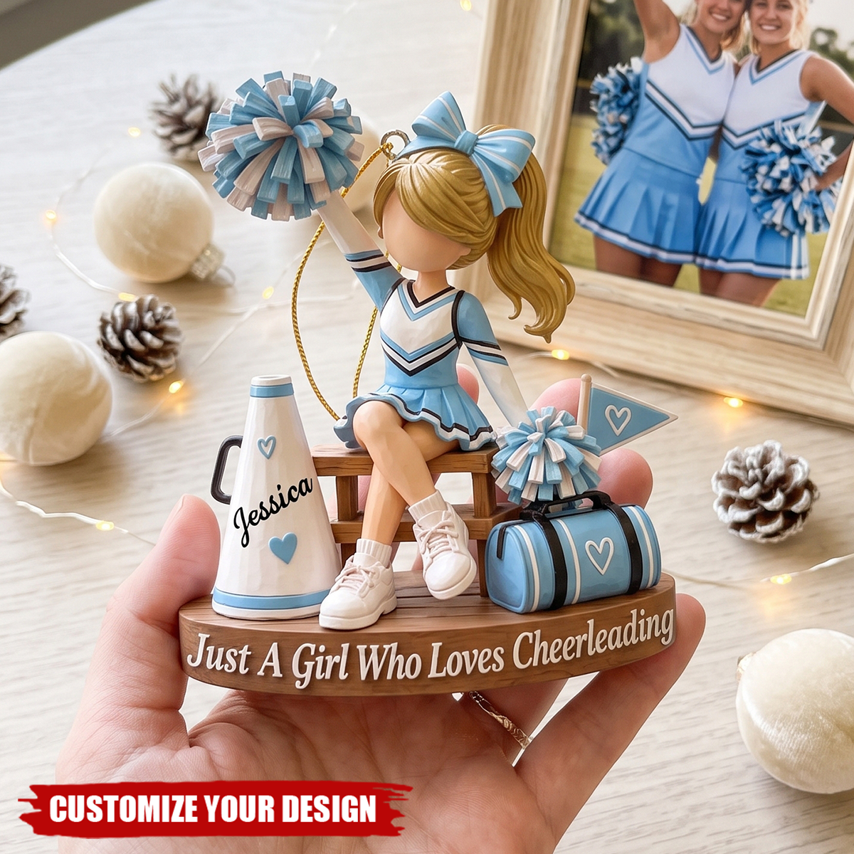 Personalized Cheerleader Ornament, Custom Name Cheer Gift for Girl