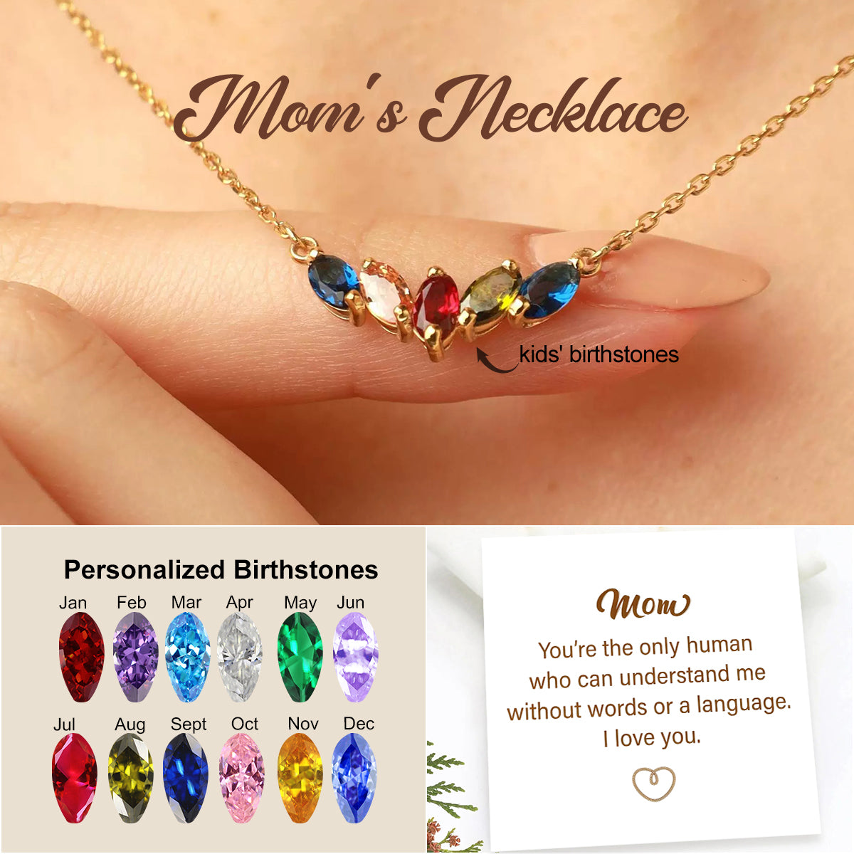 Personalized Family Birthstone Necklace For Mom