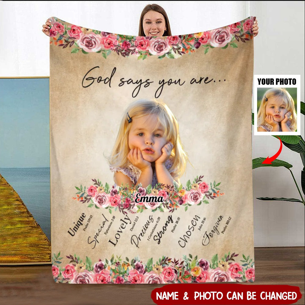 God says you are Upload Photo Personalized Fleece Blanket