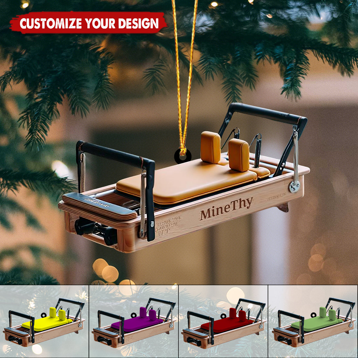 Personalized Pilates Reformer Acrylic Ornament, Fitness Christmas Tree Decoration
