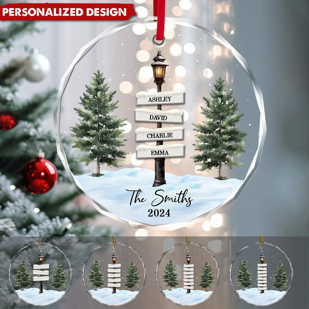 Personalised Family And Pets Lamppost Christmas Bauble