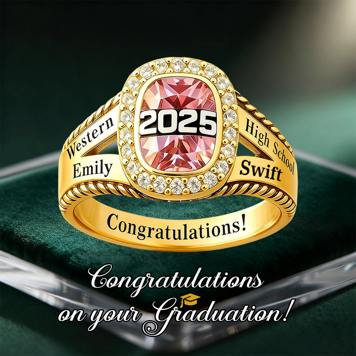 Personalized Birthstone Engraved Graduation Ring, Graduation Gift