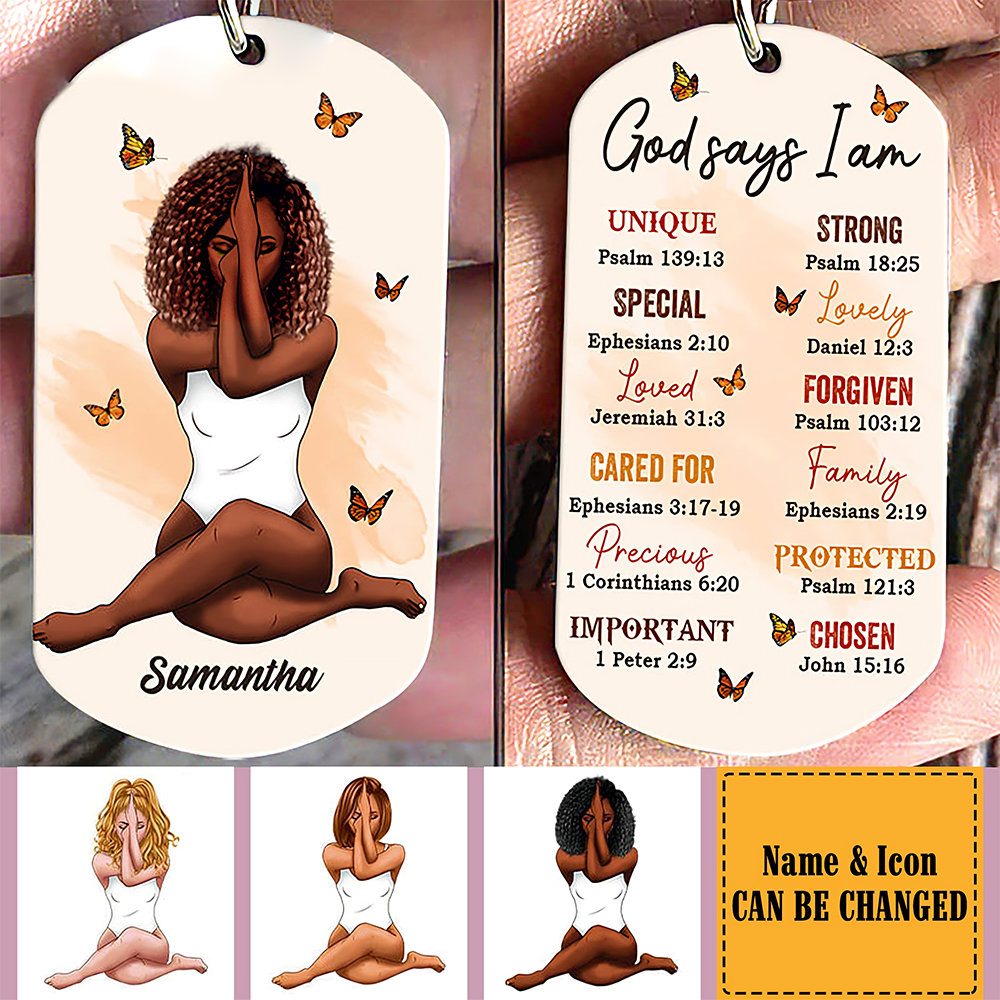 God Says I Am Bible Verses Personalized Stainless Steel Keychain