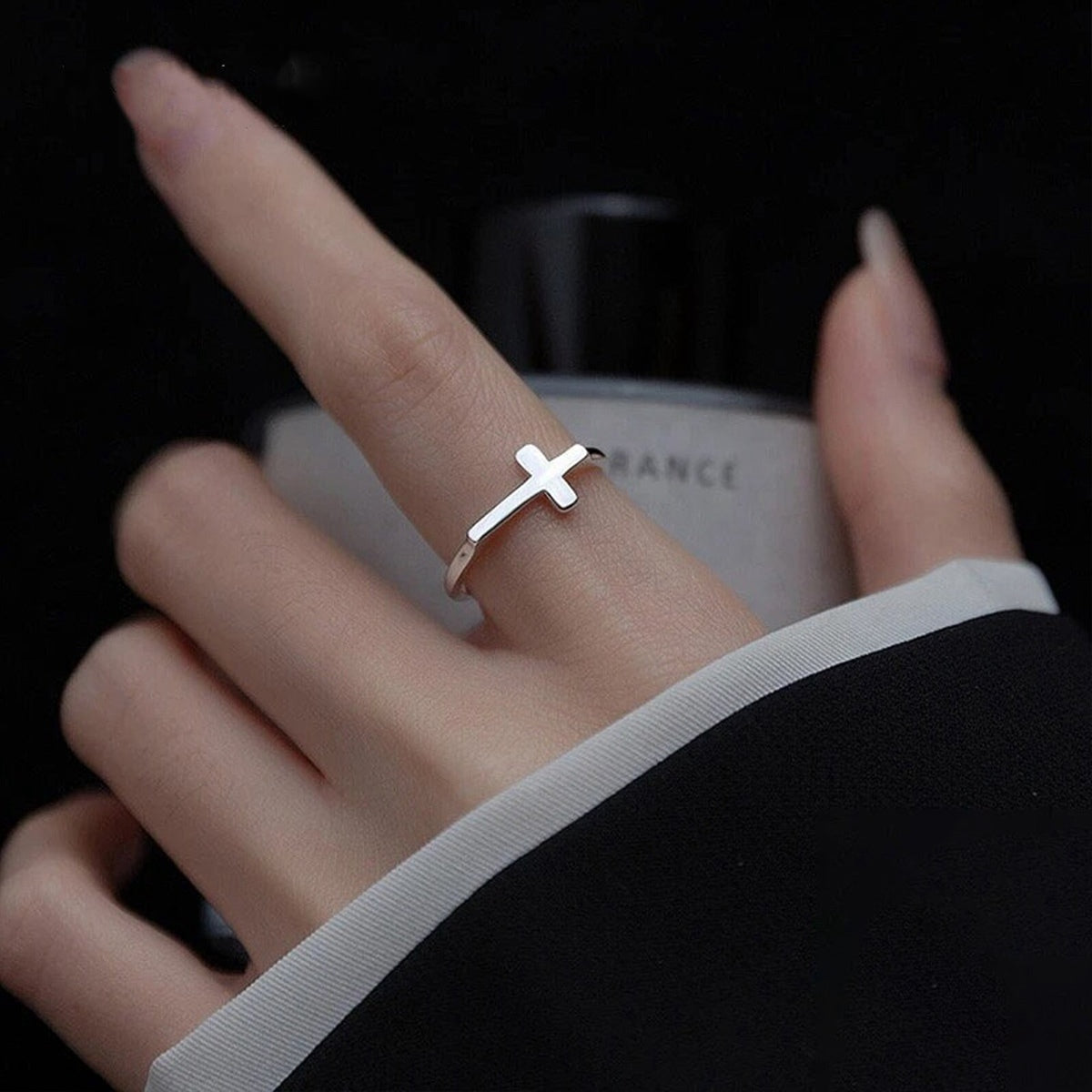 KISSFAITH-TO Daughter Cross Adjustable Ring Sterling Silver
