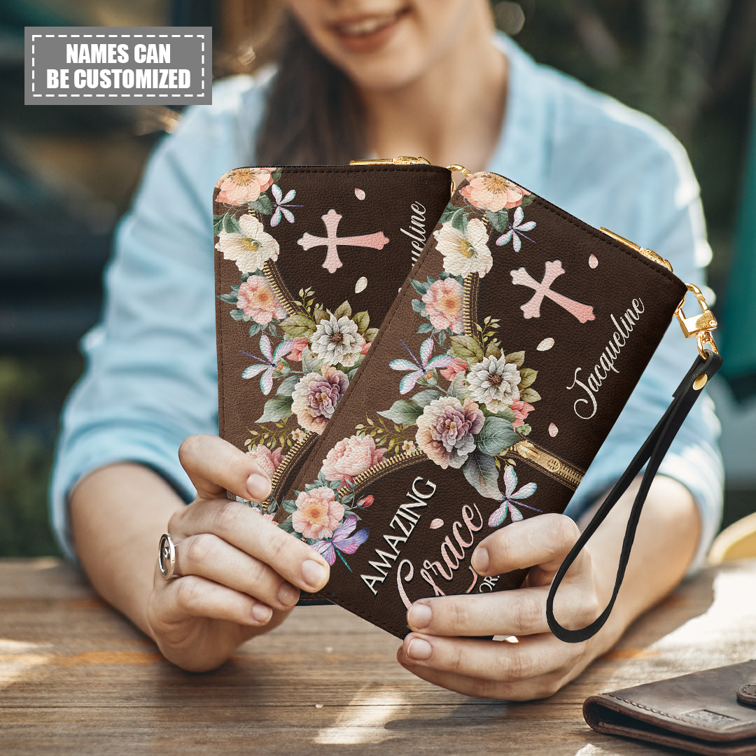 Amazing Grace 2 Cor 12 9 Zip Around Leather Wallet kissfaith