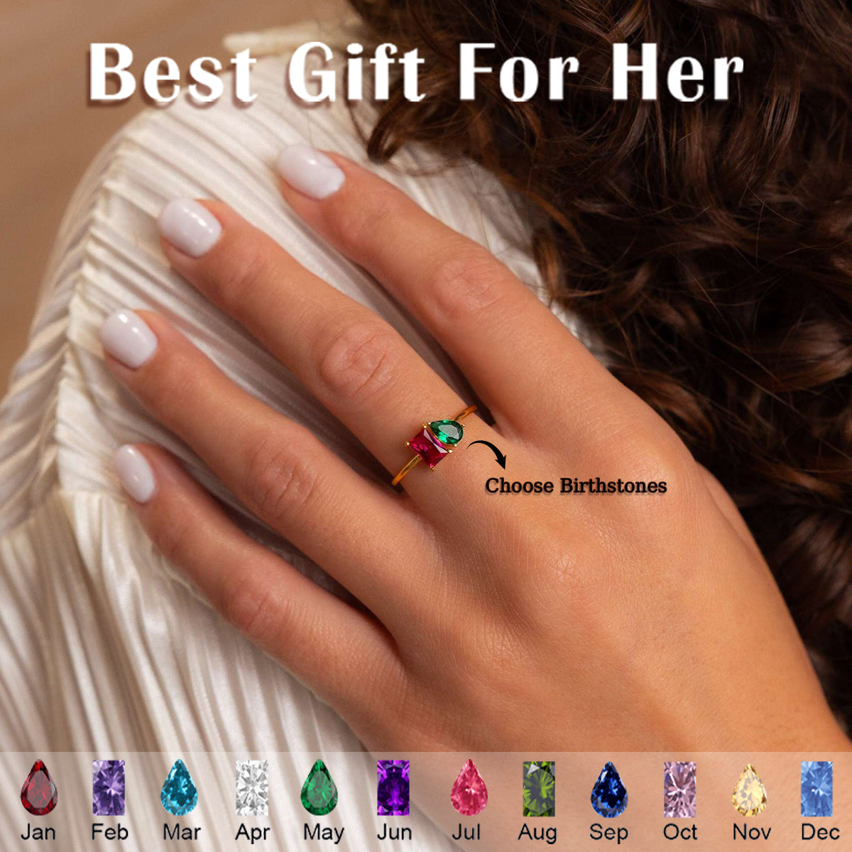 Personalized 2 Birthstones Ring - Perfect Vintage Gift For Her