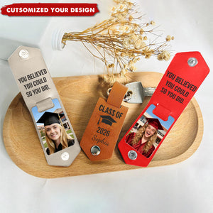 Personalized Leather Photo Keychain, Class of 2026 Graduation Gift