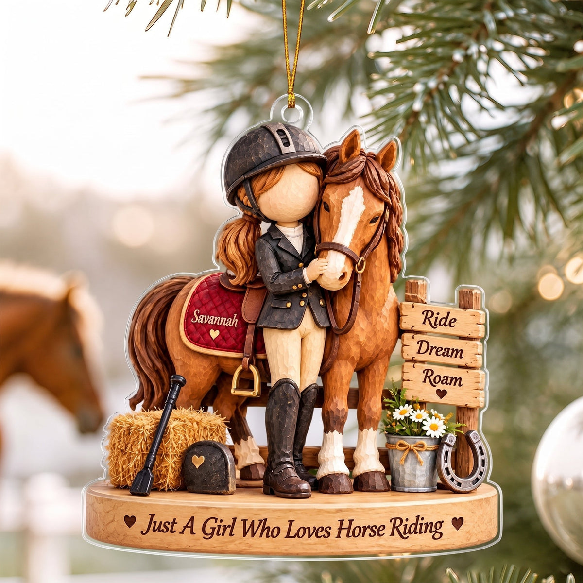 Custom Horse Riding Girl Ornament, Personalized Equestrian Gift, Horse Lover Christmas Keepsake