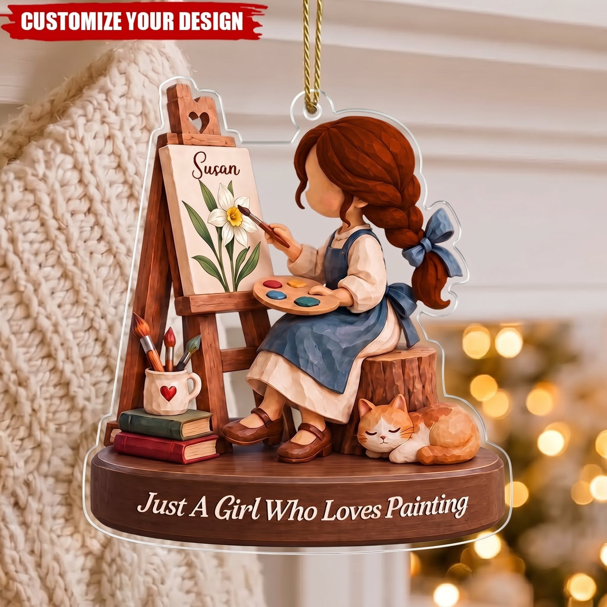 Personalized Birth Flower Artist Girl Ornament