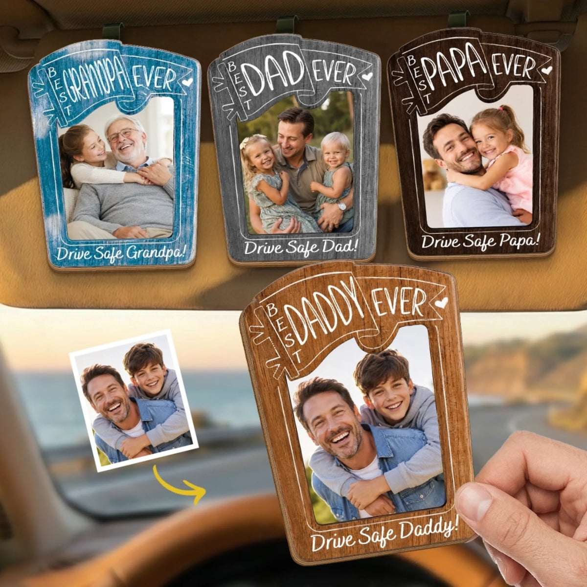 Smooth Roads & Drive Safe - Custom Photo Car Visor Clip