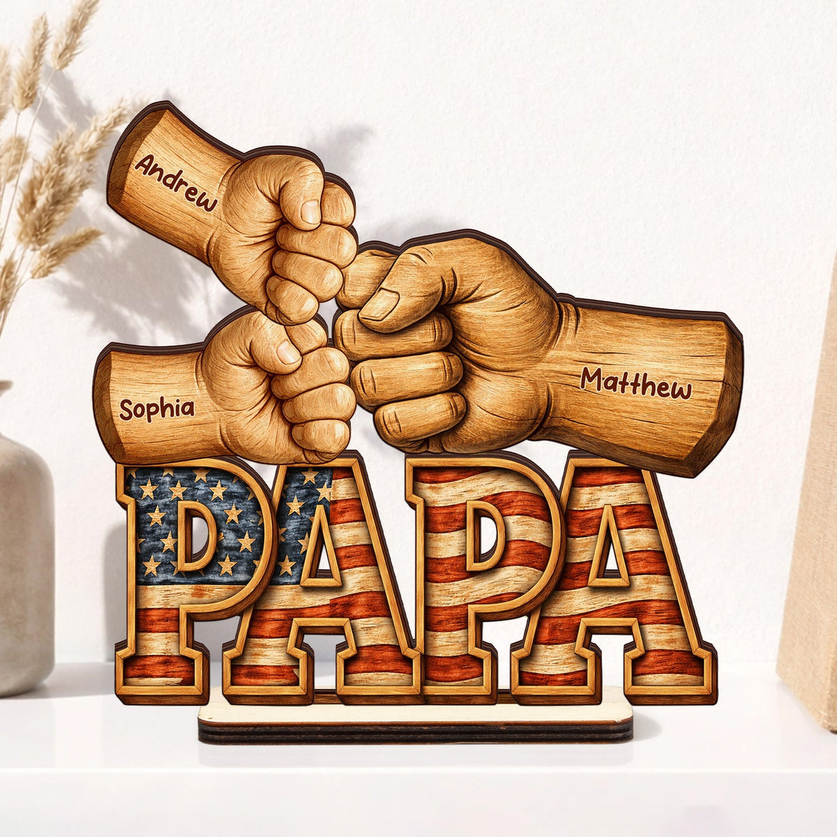 Dad, Papa, Pop Fist Bumps - With Kids' Names - Personalized Wooden Plaque