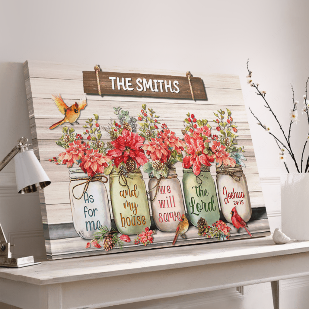 Flowers Cardinal As For Me And My House Personalized Canvas