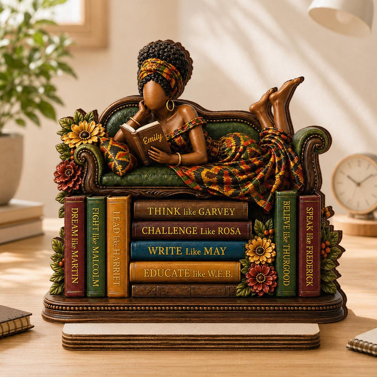 Custom African American Reader Wooden Plaque, Kente Pattern Black History Bookshelf Decor