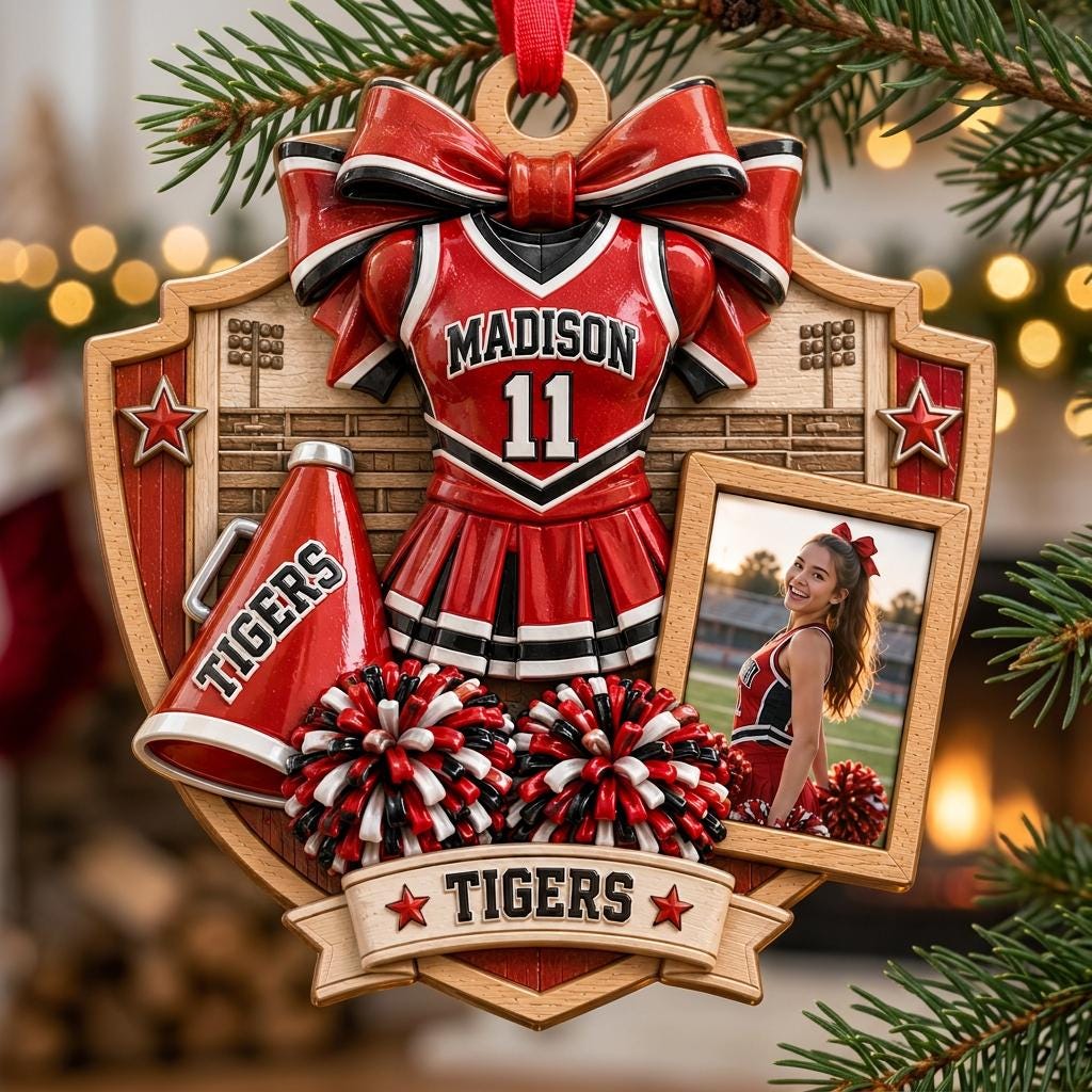 Personalized Cheerleading Ornament, Custom Photo Cheer Squad Christmas Gift