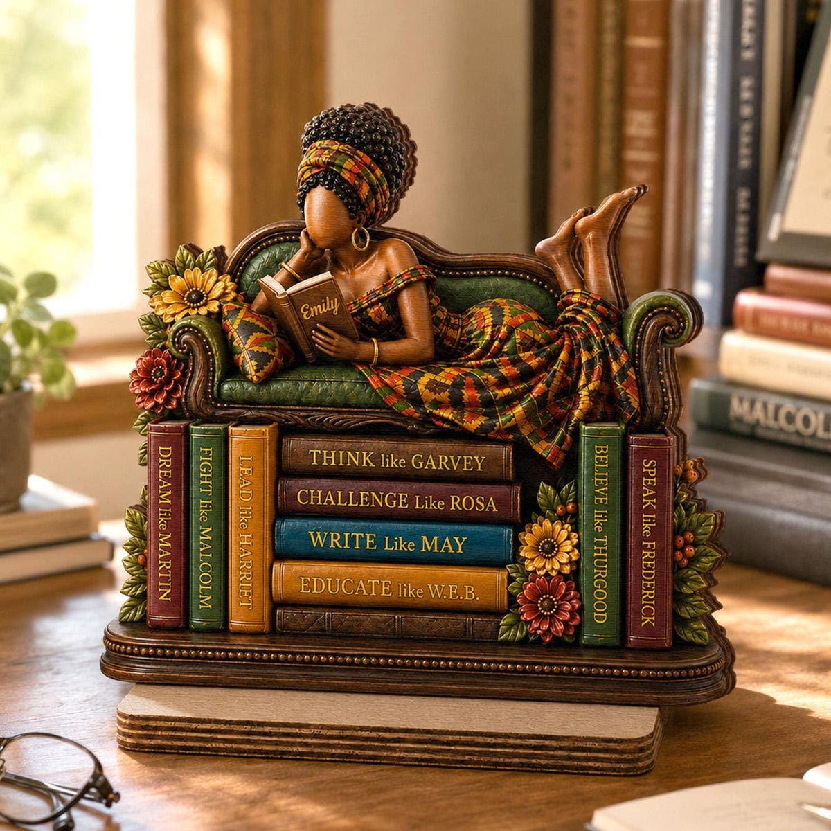 Custom African American Reader Wooden Plaque, Kente Pattern Black History Bookshelf Decor