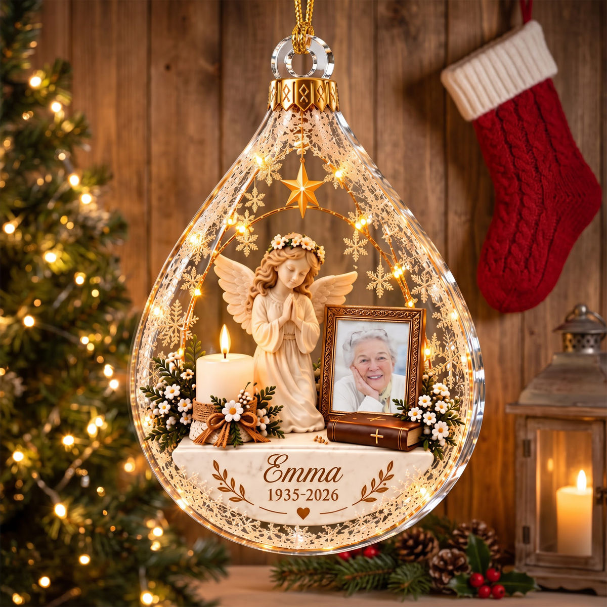 Personalized Memorial Photo Angel Ornament - Custom Remembrance Keepsake